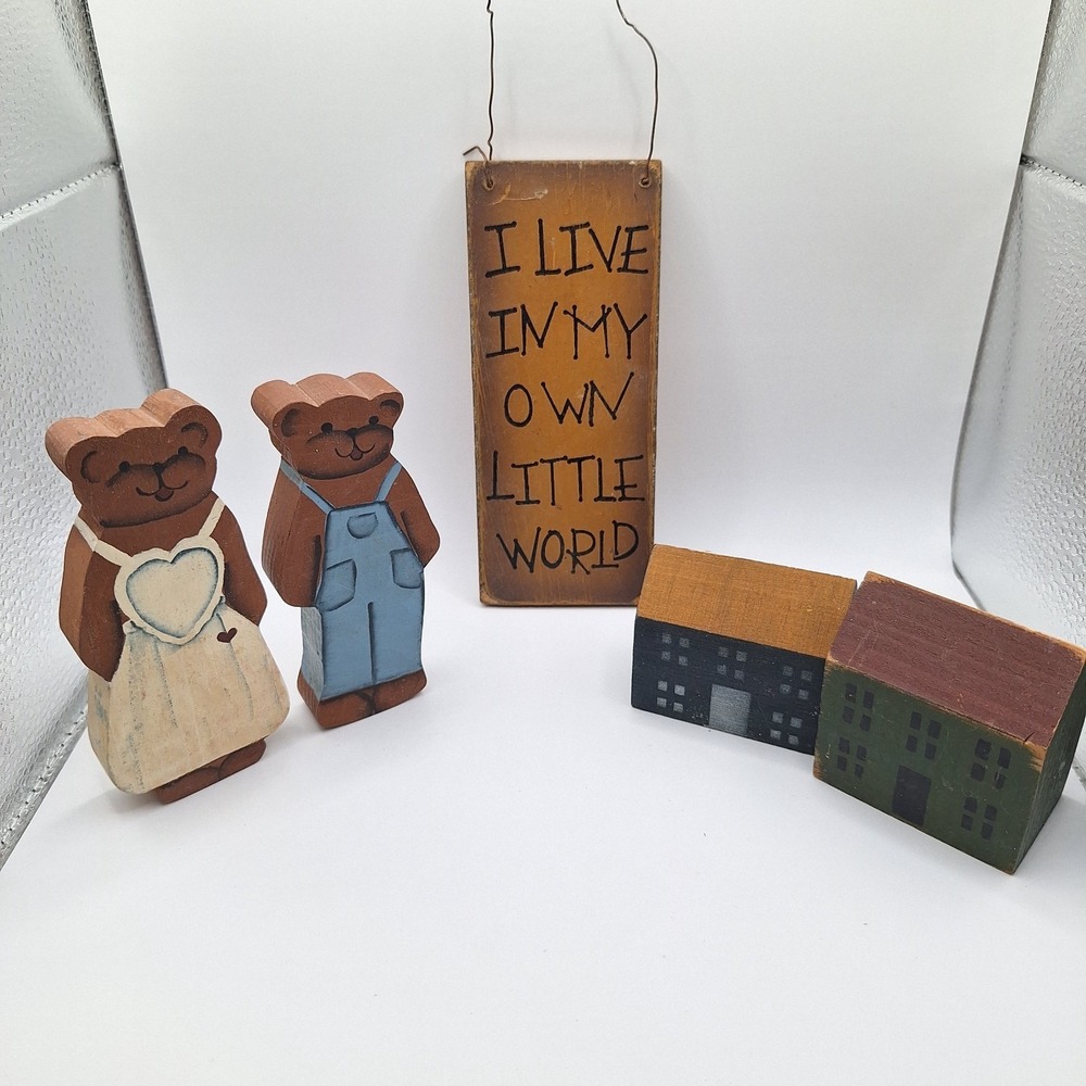 Primitive Wooden Houses Country Accents Rustic Bear Folk Art Decor Quote